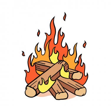 Ateş kampı vektör illüstrasyonu. Şenlik ateşinin gösterimi