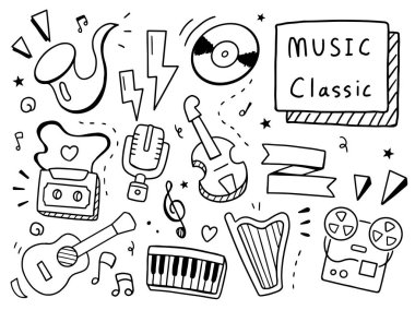 Klasik müzik karalama illüstrasyonu. Doodle tasarım konsepti 