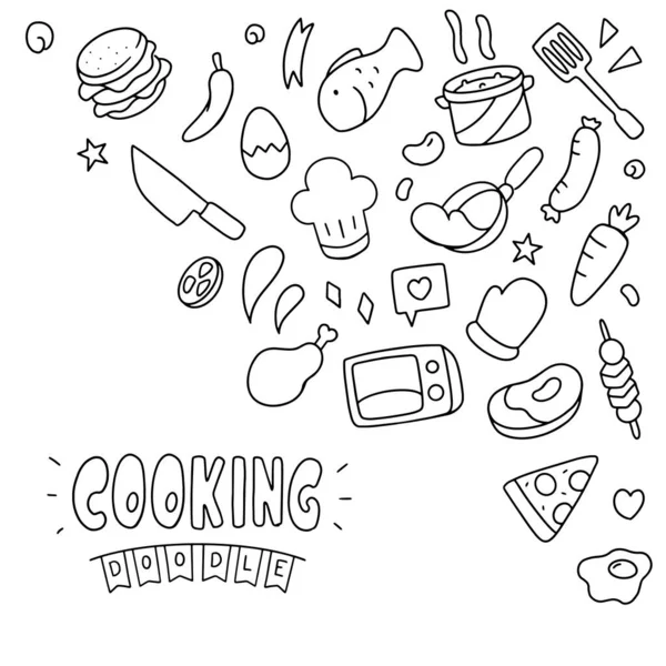 Yemek Vektörü Illüstrasyonu Doodle Tasarım Konsepti — Stok Vektör