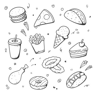 Fast Food Vector illüstrasyonu. Tasarım konsepti çizimi