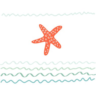 Denizyıldızı ile deniz soyut arka plan. Tasarım kartınız veya kartpostalınız, posteriniz veya seyahatiniz, tatil veya eğlence, seyahat veya turizm için elle çizilmiş vektör çizimi - Vektör
