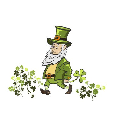 Yeşil Takım Elbise Giyen Bir Karikatür Leprechaun Vektör İllüstrasyon