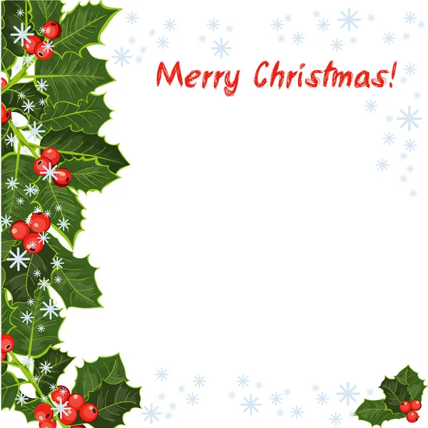 З Різдвяною листівкою. Шаблон вітальних листівок Холлі, зимові канікули вітальний плакат з гілкою Холлі та ягодами. Мультфільм 2020 Різдвяний вінтажний банер вектор — стоковий вектор