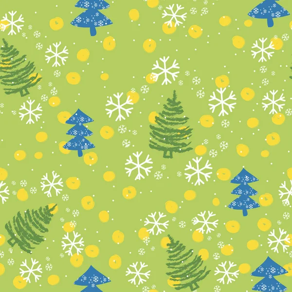 Seamless pattern with Christmas trees and snowflakes - Vector — Stock Vector