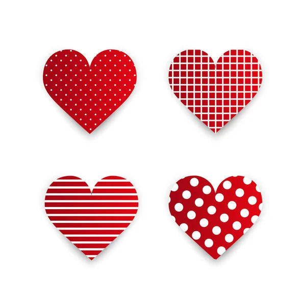 Conjunto de corações vermelhos. Ilustração vetorial com textura ervilhas, célula, tira. Dia dos Namorados - Vetor — Vetor de Stock