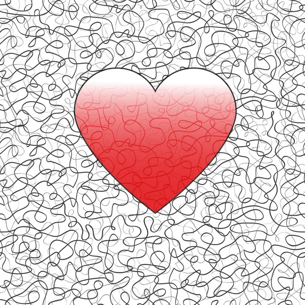 Rode harten. Vector illustratie met één regel. Abstract gestructureerd hart. Neurografie. Monotype. Valentijnsdag Vector — Stockvector