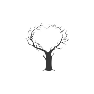 Aşk ağacı, el çizimi çizimi. Kalp yapraklı aşk ağacı - Vektör