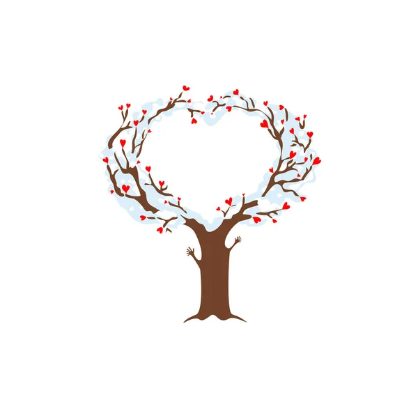Valentinstag-Liebesbaum - handgezeichnete Illustration. Liebesbaum mit Herzblättern - Vektor — Stockvektor