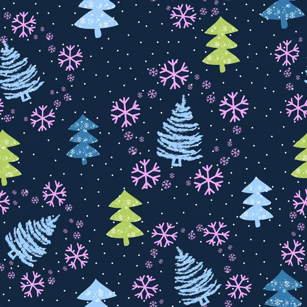 Patrón sin costuras con árboles de Navidad y nieve - Vector — Archivo Imágenes Vectoriales