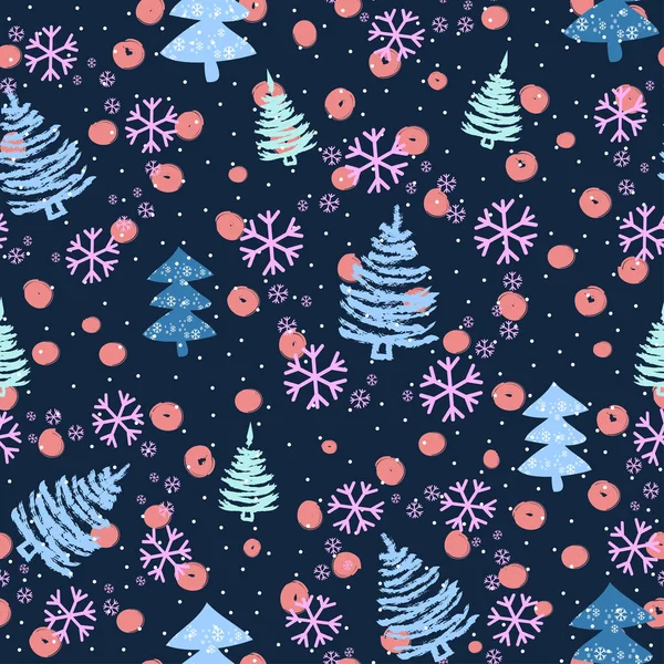 Patrón sin costuras con árboles de Navidad y nieve - Vector — Archivo Imágenes Vectoriales