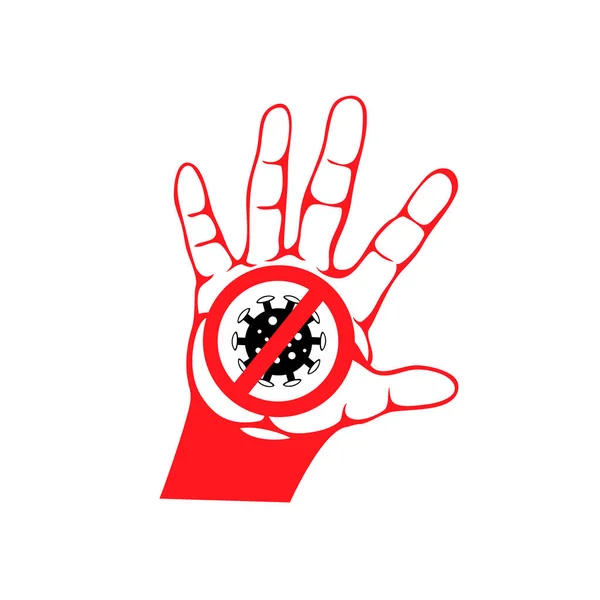 Ilustração vetorial do conceito de vírus stop. A palma da mão de uma pessoa com um sinal de stop é um vírus . —  Vetores de Stock