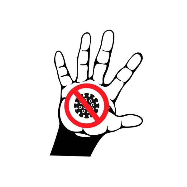 Vector illustratie van het stop virus concept. De palm van een persoon met een stopteken is een virus. — Stockvector