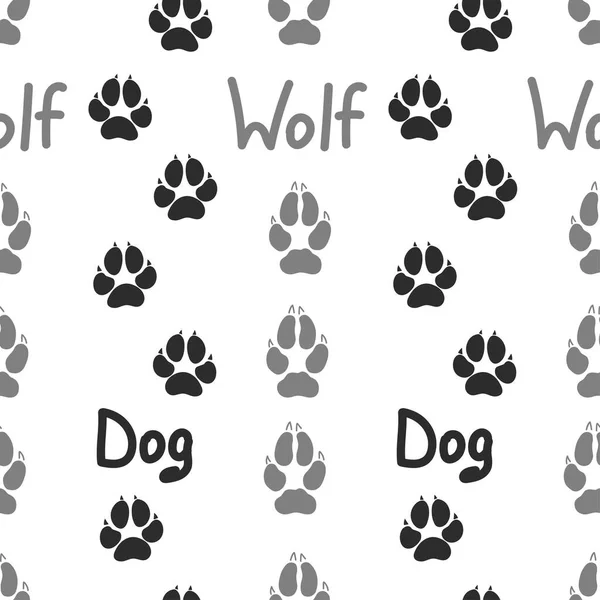 Grå fotavtryck av en hund och varg isolerade sömlösa mönster på vit bakgrund. Vektor — Stock vektor