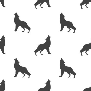 Gri siluet kurt, beyaz arka planda kusursuz deseni izole etti. Vektör