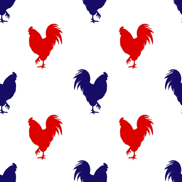 Blue and red cock icon isolated seamless pattern on white background. Vector — Stock Vector