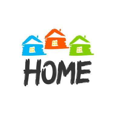 Evim güzel evim kartpostalım. El çizimi vektör arka plan. Mürekkep çizimi. Modern fırça kaligrafisi. Beyaz arka planda izole edilmiş. Vektör