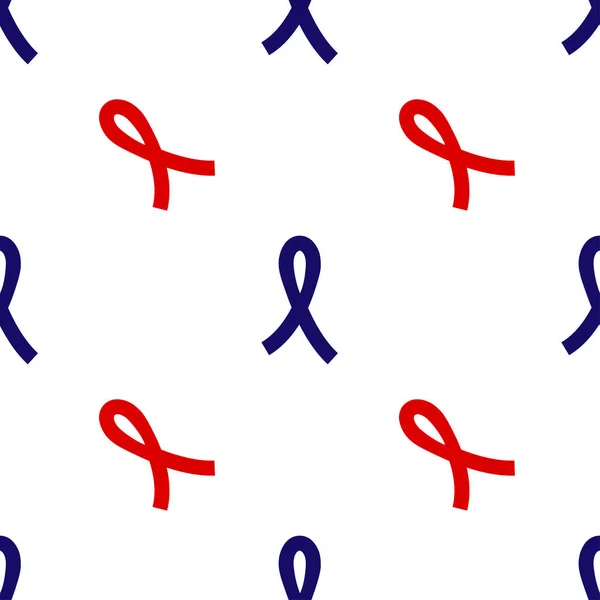 Ruban bleu et rouge icône pour le concept de sensibilisation au cancer du sein isolé motif sans couture sur fond blanc. Vecteur — Image vectorielle