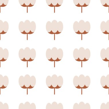 Pamuk simgesi beyaz arkaplanda izole edilmiş kusursuz desen. Pamuk çiçeklerinin simgesi kusursuz desen. Vektör illüstrasyonu