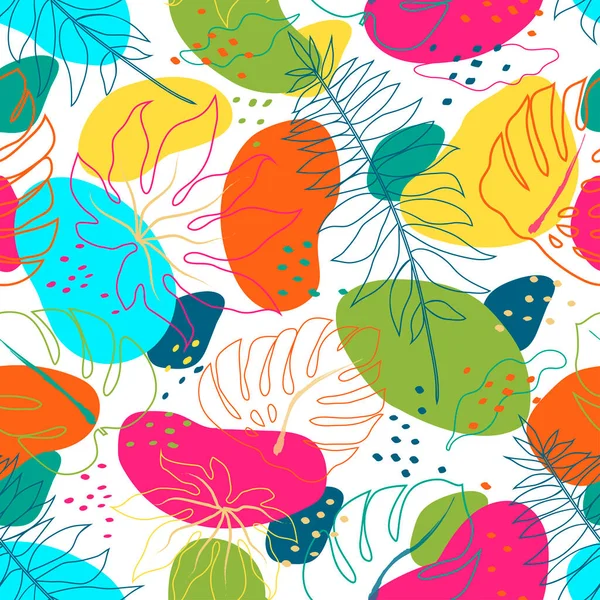 Tropische Kleurrijke Bladeren Organische Vormen Vector Tropisch Abstract Naadloos Patroon — Stockvector