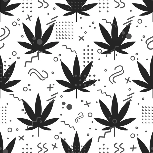 Icône Feuille Cannabis Marijuana Motif Sans Couture Avec Des Formes — Image vectorielle