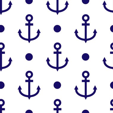 Mavi Anchor simgesi beyaz arkaplanda izole edilmiş kusursuz desen. Vektör illüstrasyonu