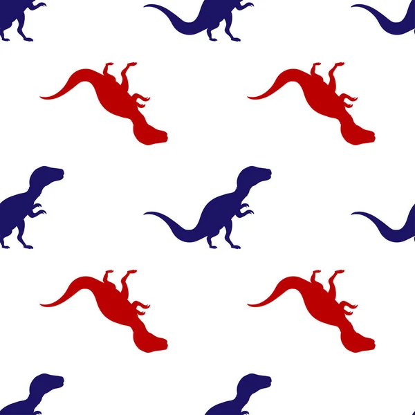 Modrý Červený Tyranosaurus Grafický Dinosaurus Ikona Izolované Bezešvé Vzor Bílém — Stockový vektor