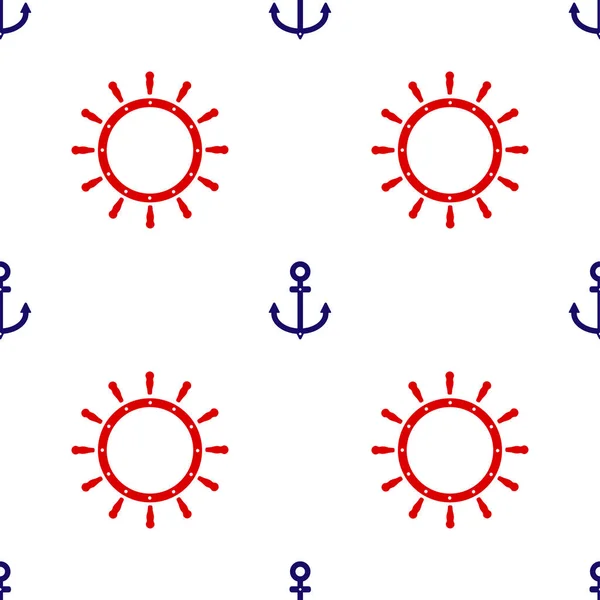 Κόκκινο Πλοίο Τιμόνι Και Μπλε Άγκυρα Εικονίδιο Απομονωμένη Αδιάλειπτη Μοτίβο — Διανυσματικό Αρχείο