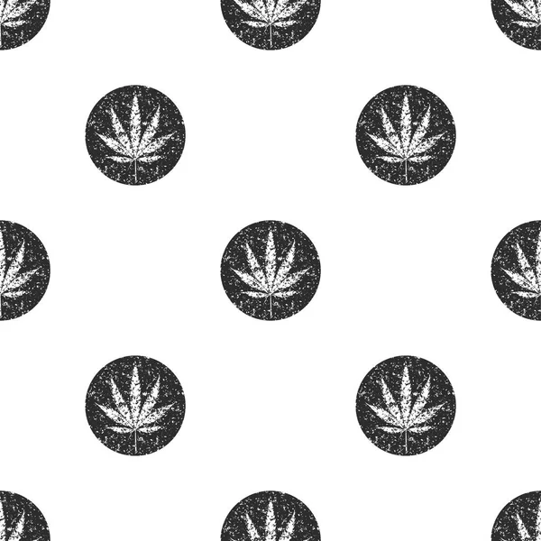 Cannabis Blad Grunge Cirkel Ikon Sömlös Mönster Vektorhampa Mönster — Stock vektor