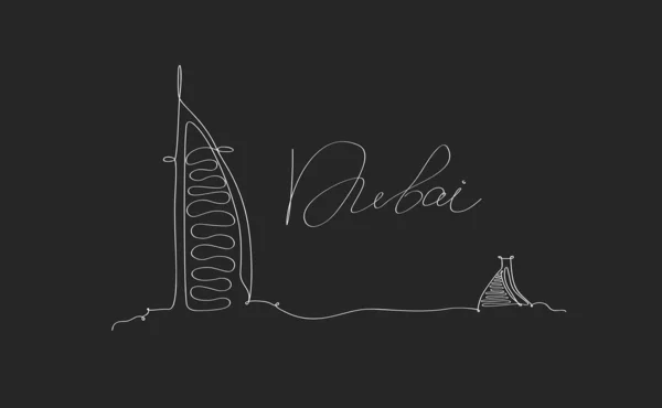 Silhouette Ville Dubaï Ligne Stylo Dessin Style Sur Fond Noir — Image vectorielle