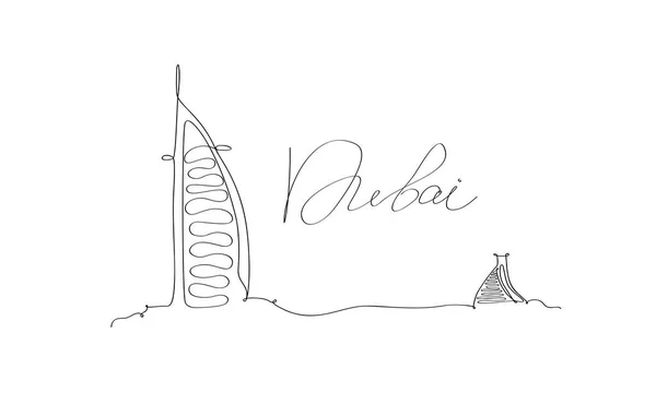 Ciudad Silueta Dubai Línea Pluma Estilo Dibujo Sobre Fondo Blanco — Vector de stock