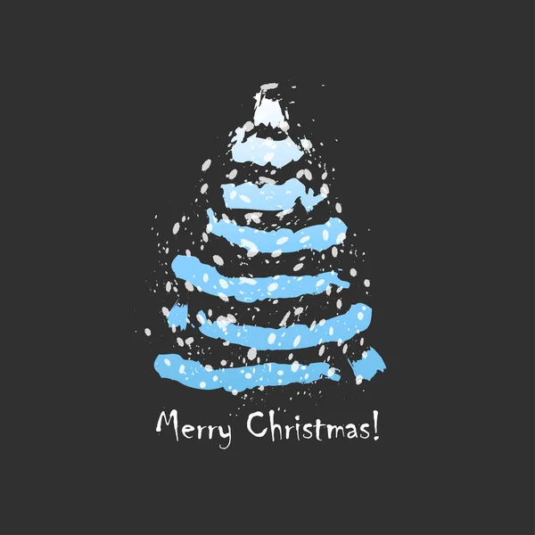 Новорічна Ялинка Дизайн Карти Намальованою Рукою Синьою Різдвяною Ялинкою Снігом — стоковий вектор