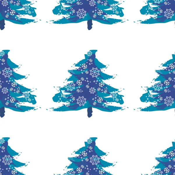クリスマスツリーや雪とシームレスなパターン クリスマスツリーの手描き 新年のグリーティングカードやパッケージの装飾の休日のためのテンプレート ベクトルイラスト — ストックベクタ