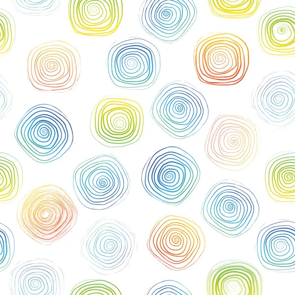 Handgezeichnete Geometrische Nahtlose Wiederholungsmuster Farbige Nassbürste Spiralstriche Textur — Stockvektor