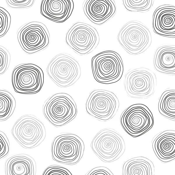 Handgezeichnete Geometrische Nahtlose Wiederholungsmuster Monochrom Feuchte Pinselspirale Streicht Textur — Stockvektor