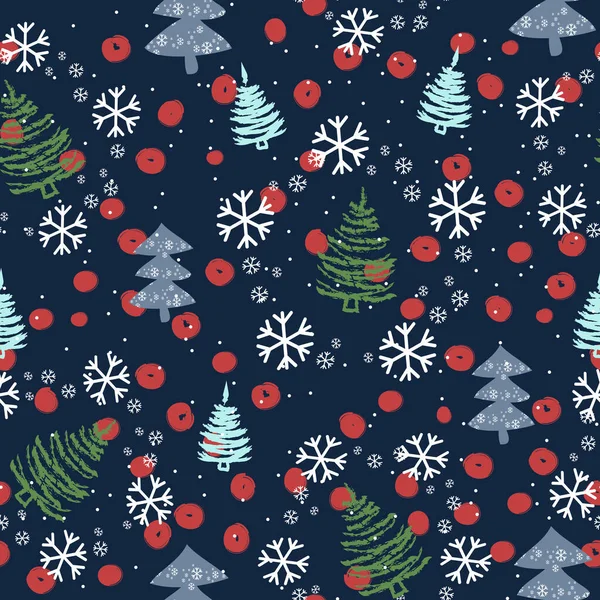 Padrão Sem Costura Com Árvores Natal Flocos Neve Neve Ilustração — Vetor de Stock
