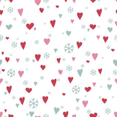 Güzel kalpleri ve kar taneleri olan kusursuz siluetler. Sevgililer Günün kutlu olsun - Vektör illüstrasyonu