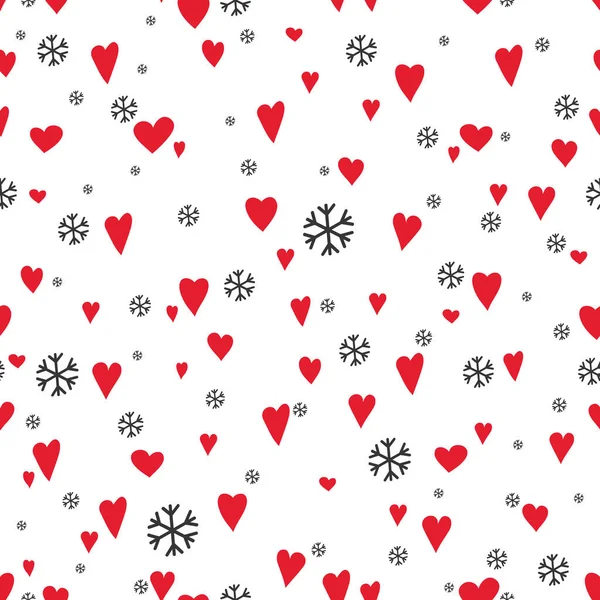 Silhouetten Nahtloses Muster Mit Niedlichen Herzen Und Schneeflocken Happy Valentine — Stockvektor