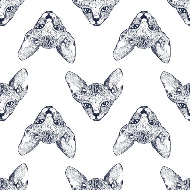Heads Sphinx kittens seamless pattern. The cat is spotty. Prints for clothes, T-shirts. Vector illustration clipart
