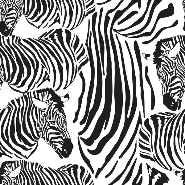 Contemporary zebra seamless patter. Black and White Fabric Pattern Design. Illustration of seamless zebra pattern, vector