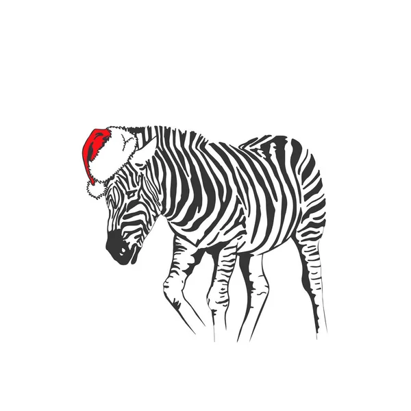 Grafische Zebra Weihnachtsmannmütze Isoliert Auf Weißem Hintergrund Vektor Neujahr Illustration — Stockvektor