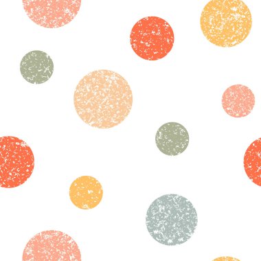 Kusursuz desenli grunge daireleri, kumaş kalıpları, yuvarlak kağıtlı ambalajlar, baskılar. Vektör illüstrasyonu