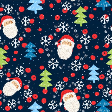 Noel Baba 'nın yüzü, Noel ağaçları ve karla kusursuz bir desen.