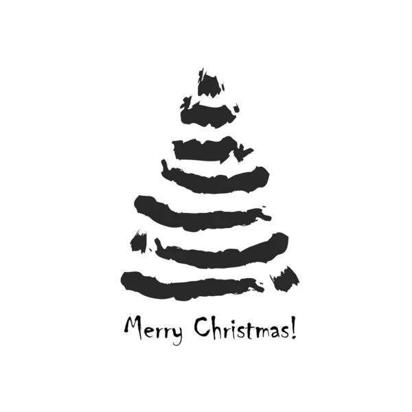 Árbol Navidad Diseño Tarjeta Con Árbol Navidad Negro Dibujado Mano — Vector de stock