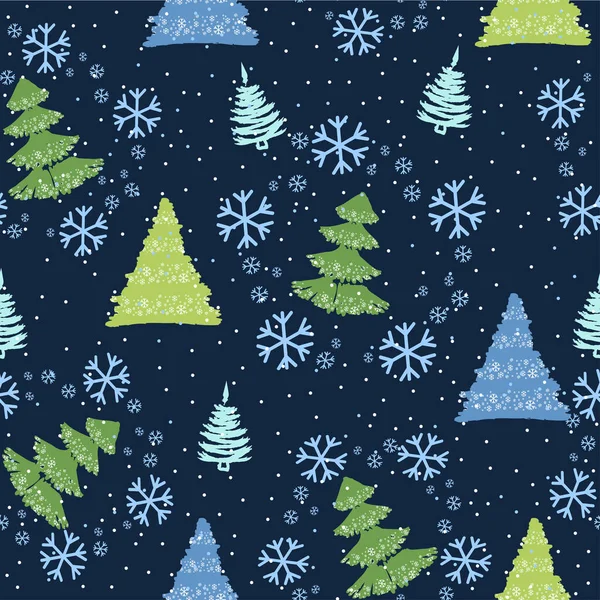 Patrón Sin Costura Garabato Dibujado Mano Con Árboles Navidad Nieve — Archivo Imágenes Vectoriales