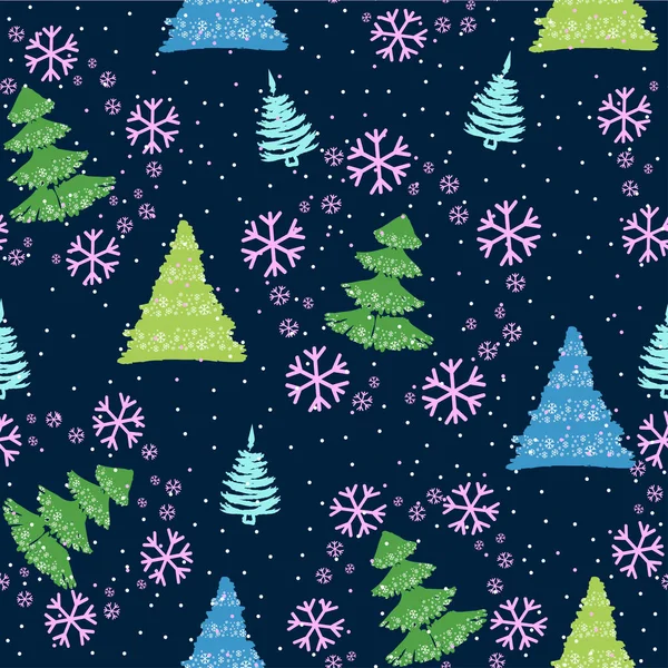 Nahtloses Muster Mit Weihnachtsbäumen Und Schnee Vektor Illustration — Stockvektor