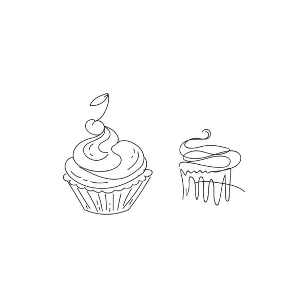 Cupcake Sketch Theme Art Vector Illustration Set — Stock Vector