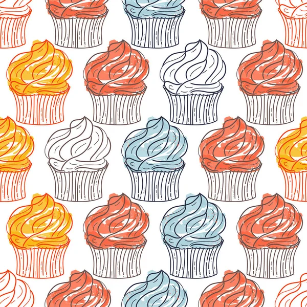 Cupcake Padrão Cupcake Vetorial Colorido Sem Costura Desenho Ilustração Arte — Vetor de Stock