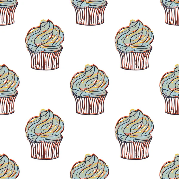 Cupcake Padrão Cupcake Vetorial Colorido Sem Costura Desenho Ilustração Arte — Vetor de Stock