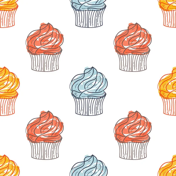 Cupcake Padrão Cupcake Vetorial Colorido Sem Costura Desenho Ilustração Arte — Vetor de Stock