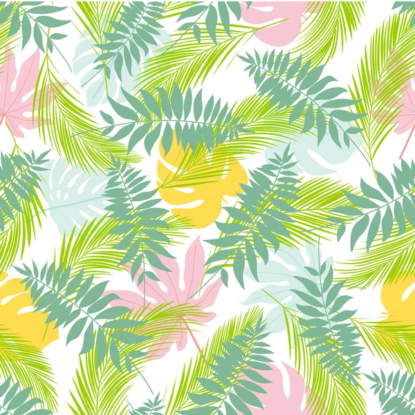ヤシや熱帯の葉とシームレスなパターン トロピカルリーフ柄のハワイアンシャツ ベクターイラスト — ストックベクタ